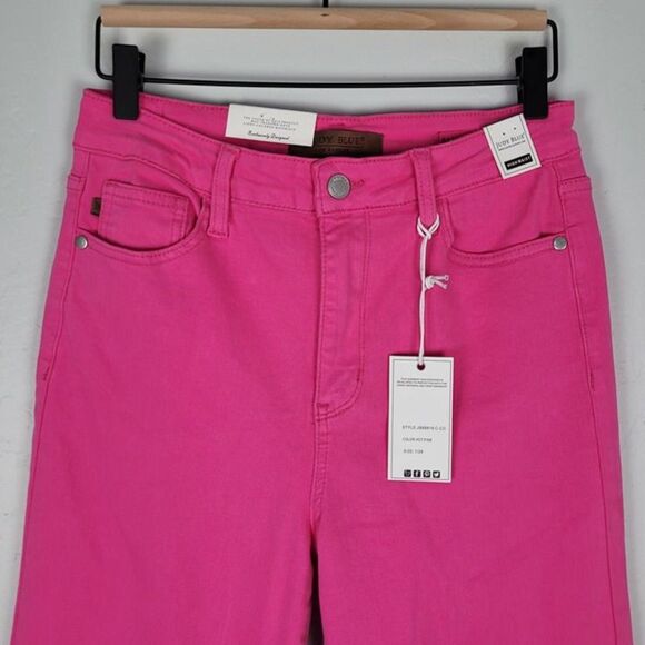 Judy Blue 90's Straight Leg Jeans High Waist Garment Dyed Hot Pink Size 7/28 NWT - Picture 4 of 12